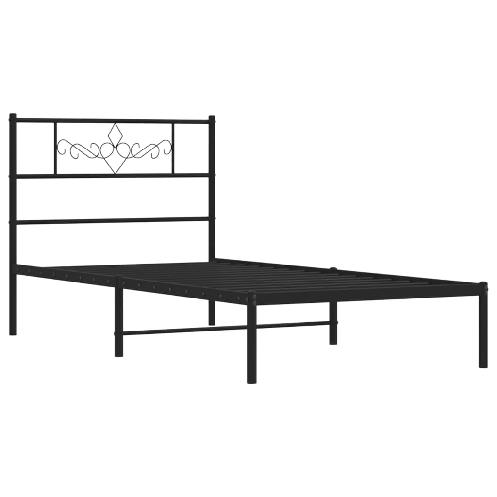 Bedframe met hoofdbord metaal zwart 90x190 cm is nu te koop bij PeponiXL, paradijselijk wonen!
