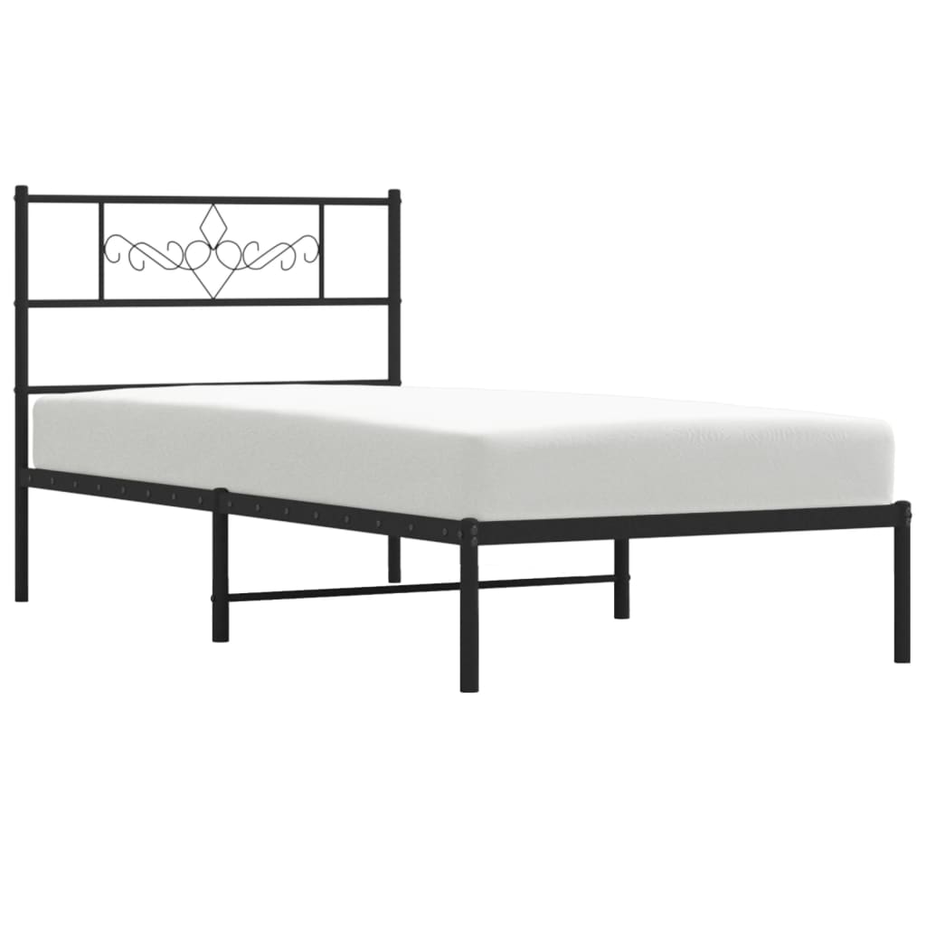 Bedframe met hoofdbord metaal zwart 90x190 cm is nu te koop bij PeponiXL, paradijselijk wonen!