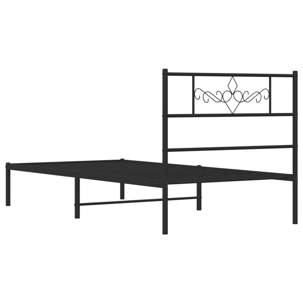 Bedframe met hoofdbord metaal zwart 90x190 cm is nu te koop bij PeponiXL, paradijselijk wonen!