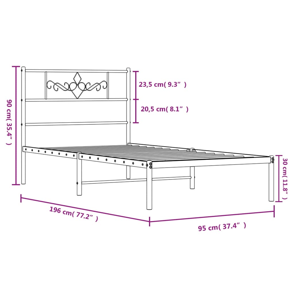 Bedframe met hoofdbord metaal zwart 90x190 cm is nu te koop bij PeponiXL, paradijselijk wonen!