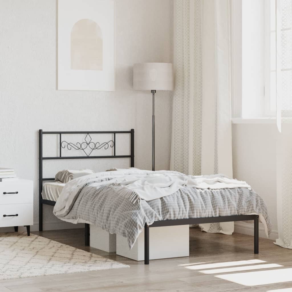 Bedframe met hoofdbord metaal zwart 90x190 cm is nu te koop bij PeponiXL, paradijselijk wonen!