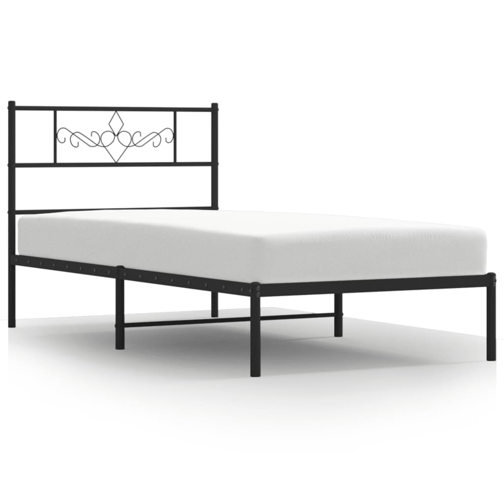 Bedframe met hoofdbord metaal zwart 90x200 cm is nu te koop bij PeponiXL, paradijselijk wonen!