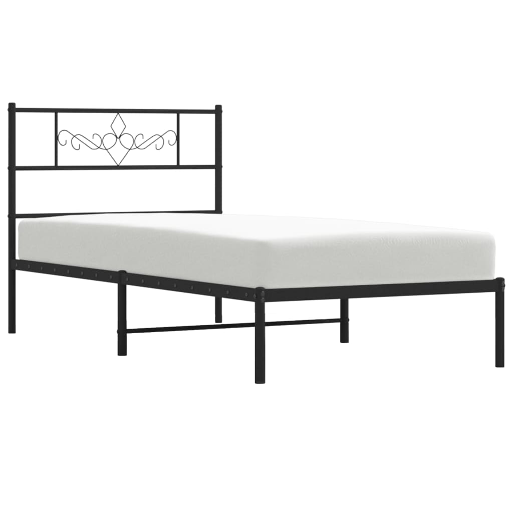 Bedframe met hoofdbord metaal zwart 90x200 cm is nu te koop bij PeponiXL, paradijselijk wonen!