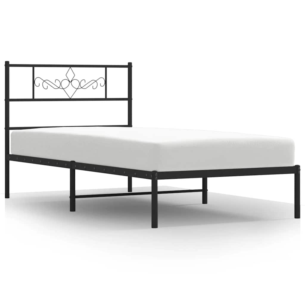 Bedframe met hoofdbord metaal zwart 100x190 cm is nu te koop bij PeponiXL, paradijselijk wonen!