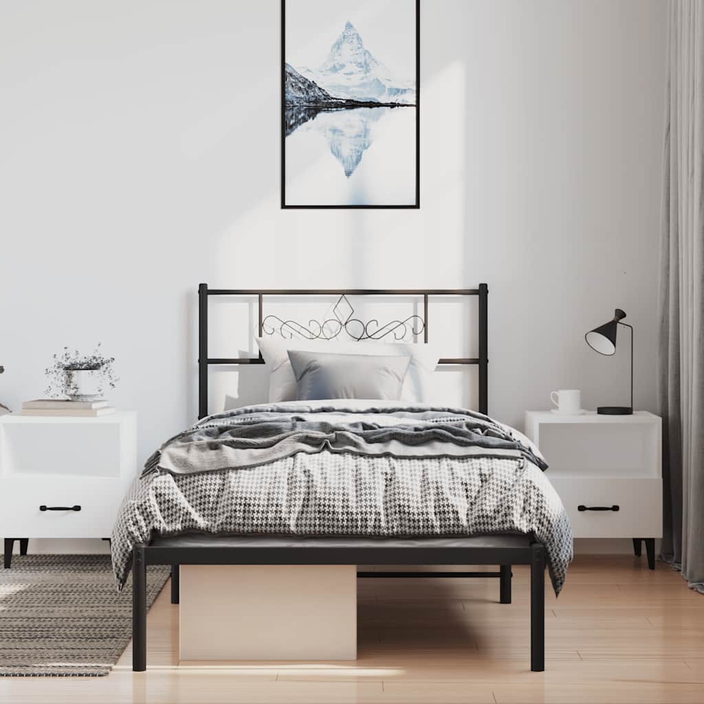 Bedframe met hoofdbord metaal zwart 100x190 cm is nu te koop bij PeponiXL, paradijselijk wonen!