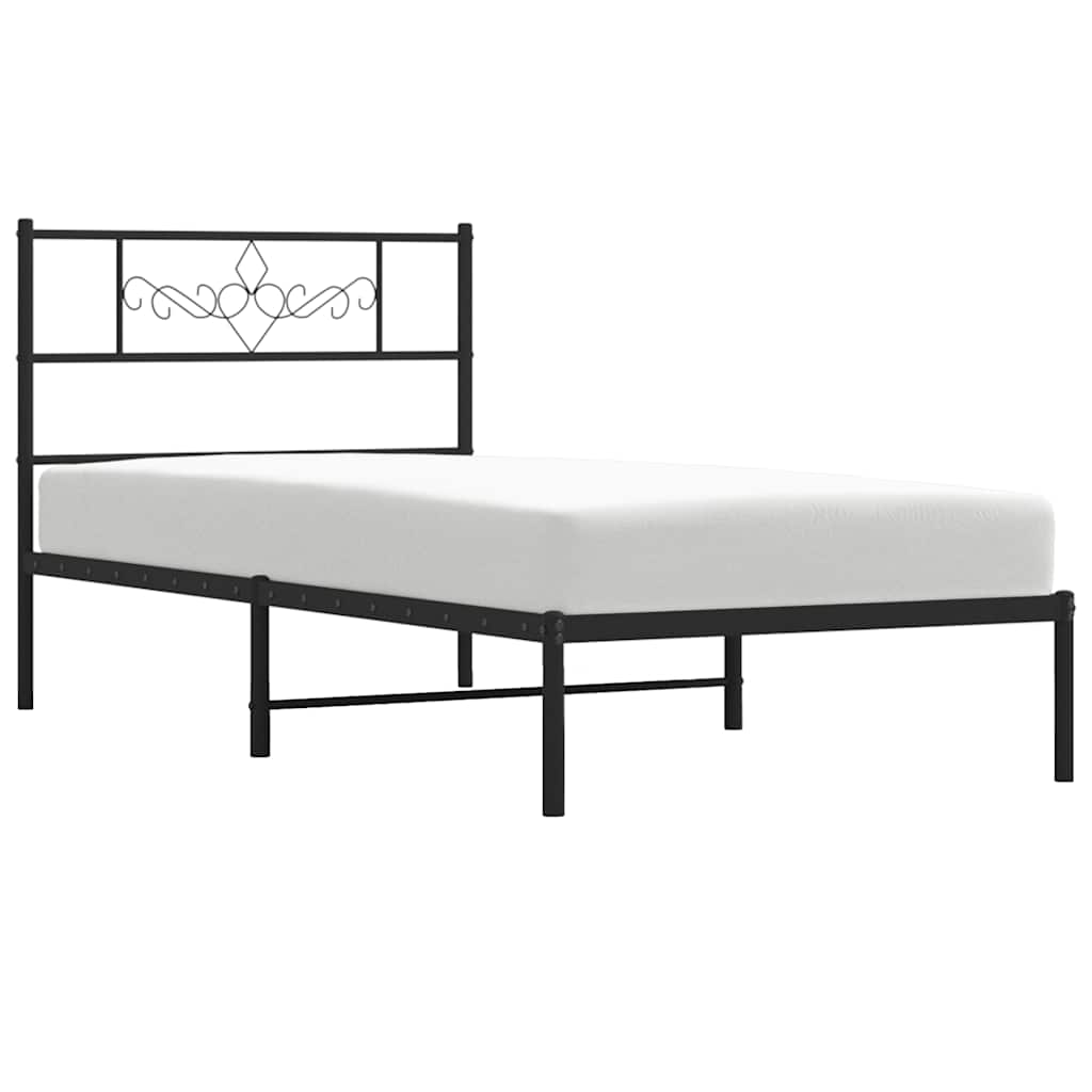 Bedframe met hoofdbord metaal zwart 100x190 cm is nu te koop bij PeponiXL, paradijselijk wonen!
