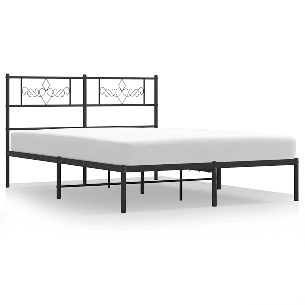 Bedframe met hoofdbord metaal zwart 135x190 cm is nu te koop bij PeponiXL, paradijselijk wonen!