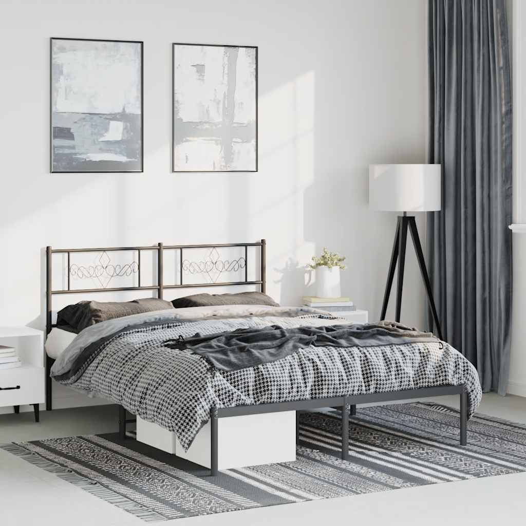 Bedframe met hoofdbord metaal zwart 135x190 cm is nu te koop bij PeponiXL, paradijselijk wonen!