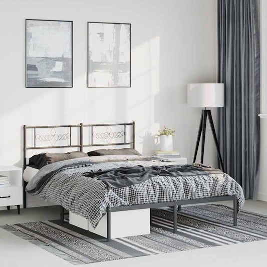 Bedframe met hoofdbord metaal zwart 135x190 cm is nu te koop bij PeponiXL, paradijselijk wonen!