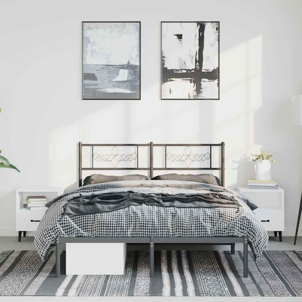 Bedframe met hoofdbord metaal zwart 150x200 cm is nu te koop bij PeponiXL, paradijselijk wonen!