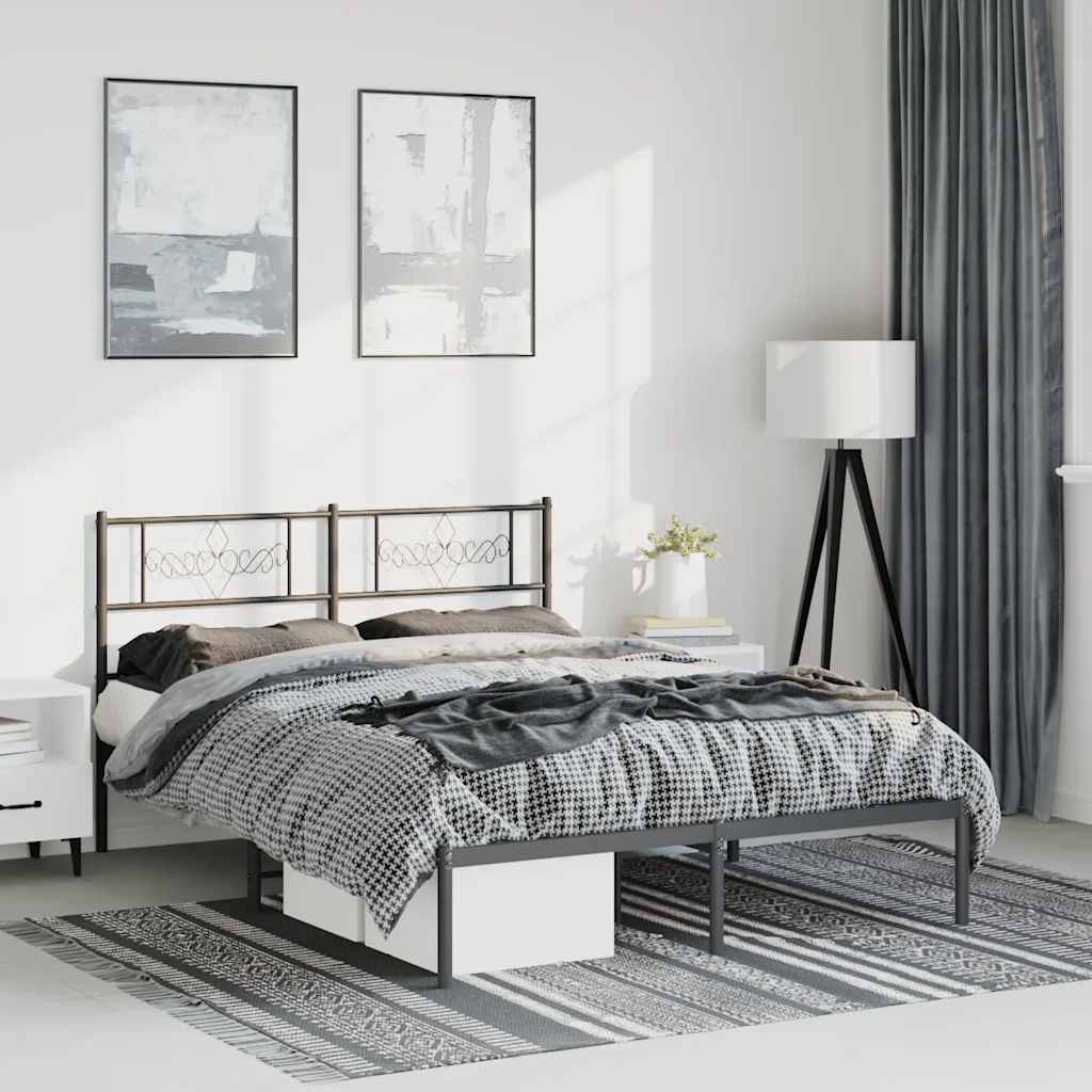 Bedframe met hoofdbord metaal zwart 150x200 cm is nu te koop bij PeponiXL, paradijselijk wonen!