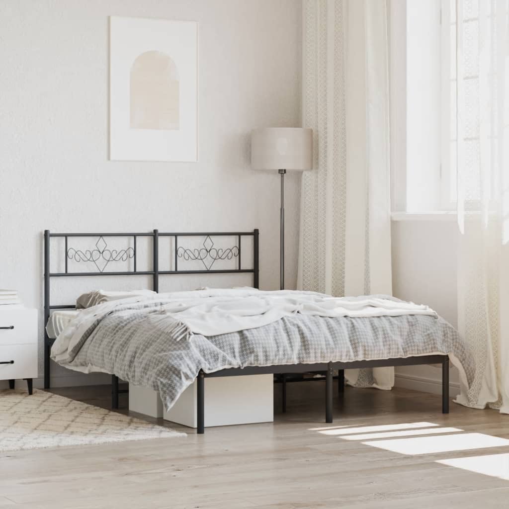 Bedframe met hoofdbord metaal zwart 160x200 cm is nu te koop bij PeponiXL, paradijselijk wonen!