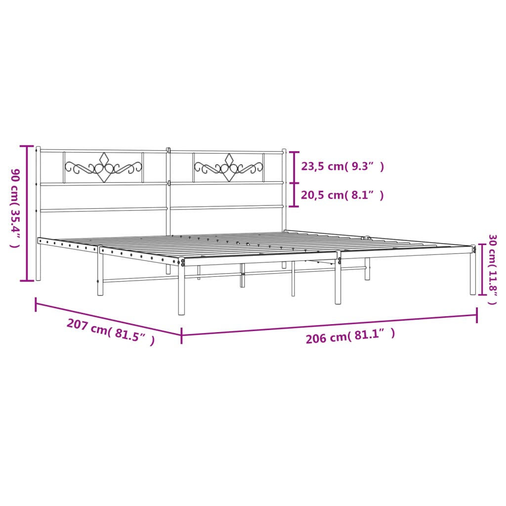 Bedframe met hoofdbord metaal zwart 200x200 cm is nu te koop bij PeponiXL, paradijselijk wonen!