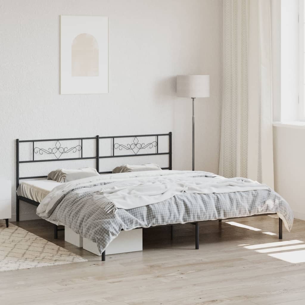 Bedframe met hoofdbord metaal zwart 200x200 cm is nu te koop bij PeponiXL, paradijselijk wonen!
