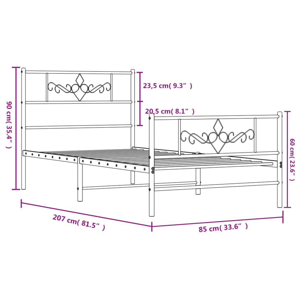 Bedframe met hoofd- en voeteneinde metaal zwart 80x200 cm is nu te koop bij PeponiXL, paradijselijk wonen!