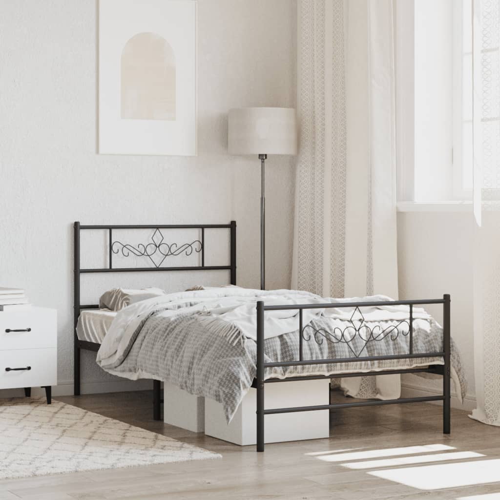 Bedframe met hoofd- en voeteneinde metaal zwart 80x200 cm is nu te koop bij PeponiXL, paradijselijk wonen!