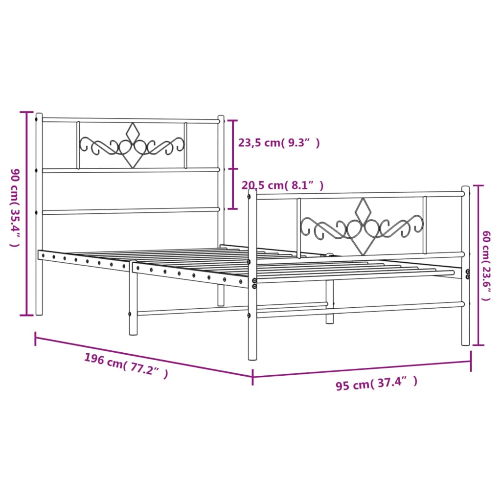 Bedframe met hoofd- en voeteneinde metaal zwart 90x190 cm is nu te koop bij PeponiXL, paradijselijk wonen!