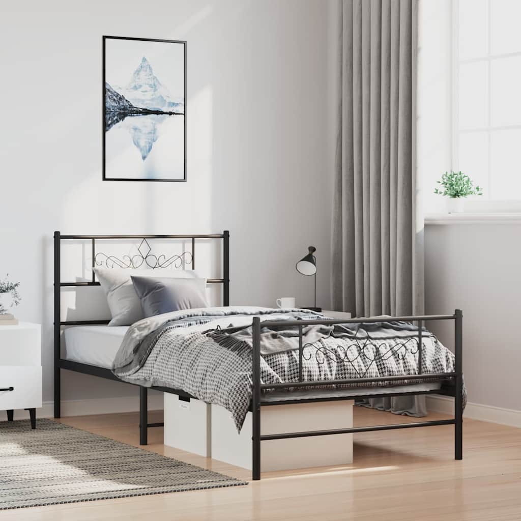 Bedframe met hoofd- en voeteneinde metaal zwart 100x200 cm is nu te koop bij PeponiXL, paradijselijk wonen!