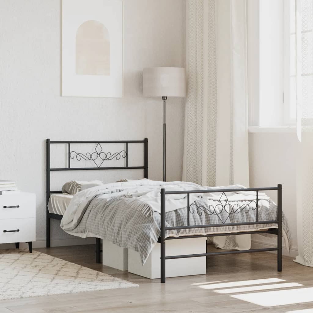 Bedframe met hoofd- en voeteneinde metaal zwart 107x203 cm is nu te koop bij PeponiXL, paradijselijk wonen!