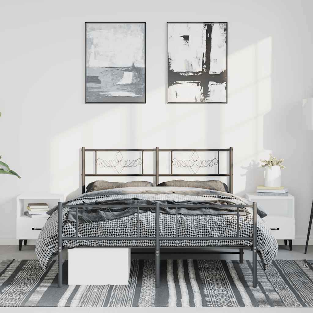 Bedframe met hoofd- en voeteneinde metaal zwart 135x190 cm is nu te koop bij PeponiXL, paradijselijk wonen!