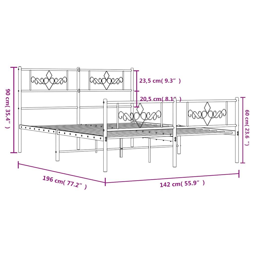 Bedframe met hoofd- en voeteneinde metaal zwart 135x190 cm is nu te koop bij PeponiXL, paradijselijk wonen!