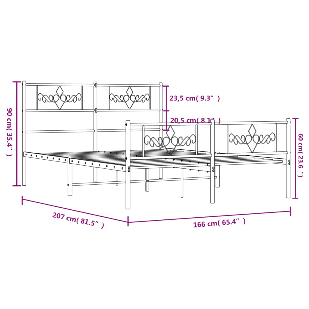 Bedframe met voetbord zonder matras metaal zwart 160x200 cm is nu te koop bij PeponiXL, paradijselijk wonen!
