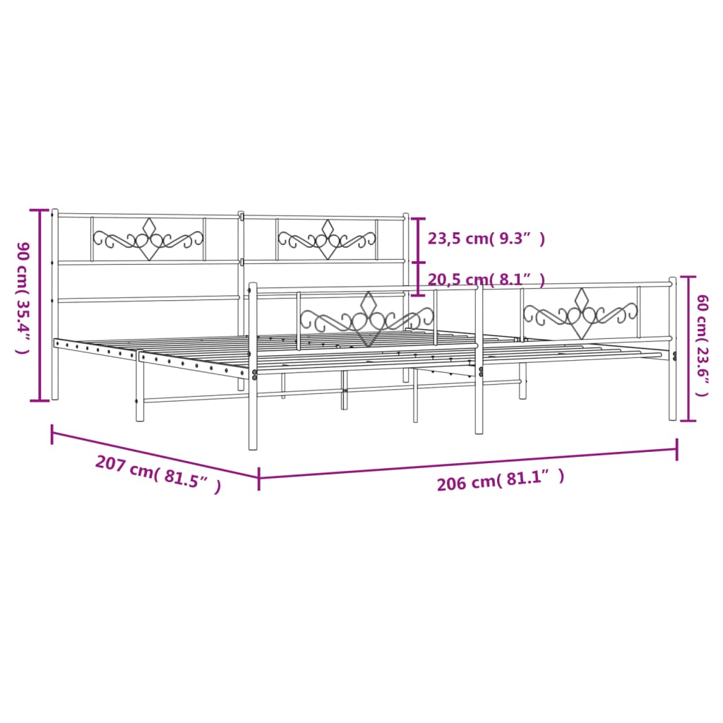 Bedframe met hoofd- en voeteneinde metaal zwart 200x200 cm is nu te koop bij PeponiXL, paradijselijk wonen!