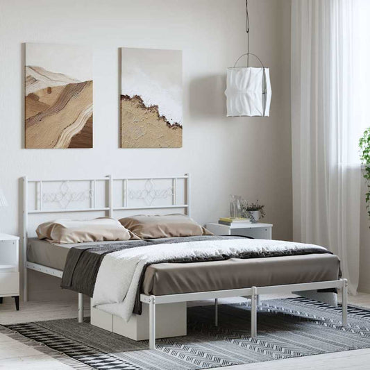 Bedframe met hoofdbord metaal wit 135x190 cm is nu te koop bij PeponiXL, paradijselijk wonen!