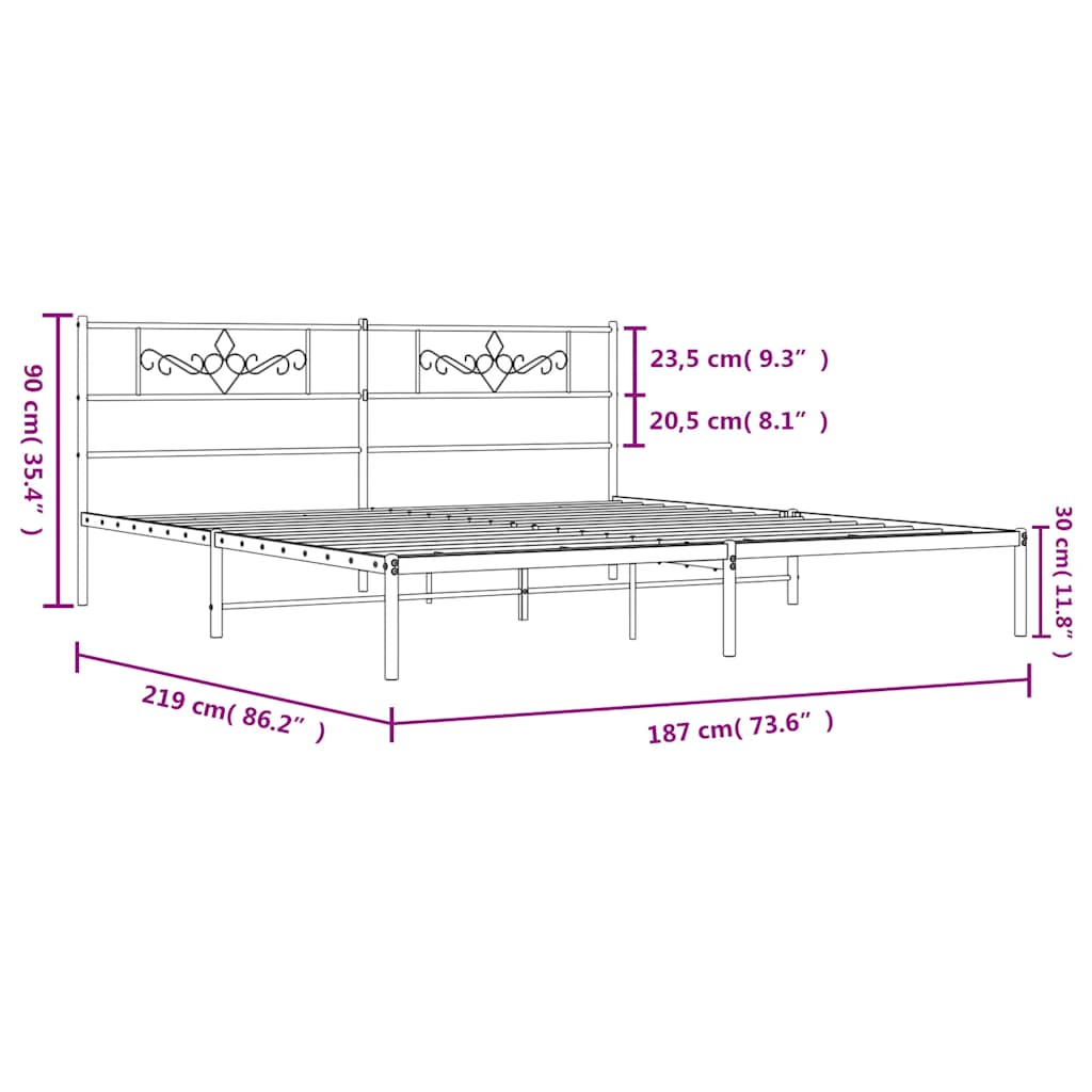 Bedframe met hoofdbord metaal wit 183x213 cm is nu te koop bij PeponiXL, paradijselijk wonen!