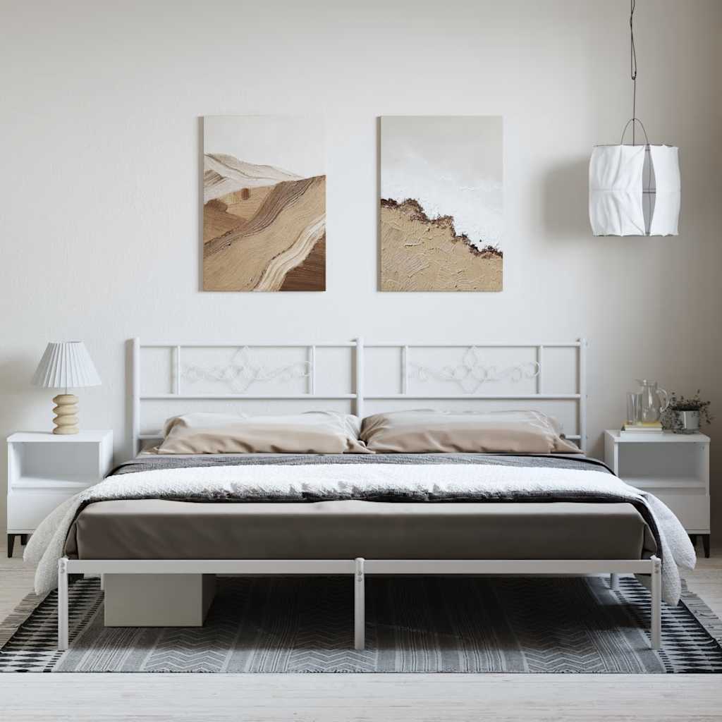 Bedframe met hoofdbord metaal wit 193x203 cm is nu te koop bij PeponiXL, paradijselijk wonen!