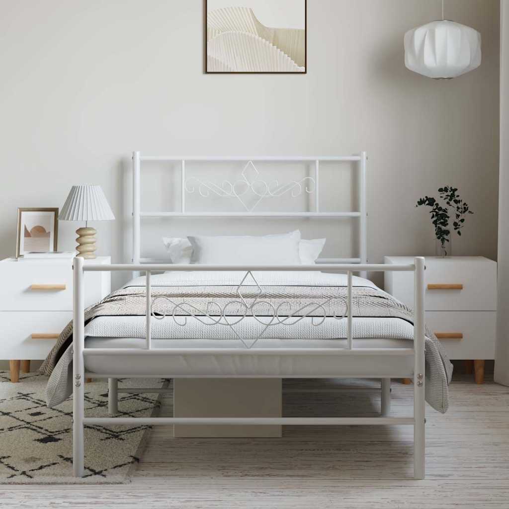 Bedframe met hoofd- en voeteneinde metaal wit 100x200 cm is nu te koop bij PeponiXL, paradijselijk wonen!