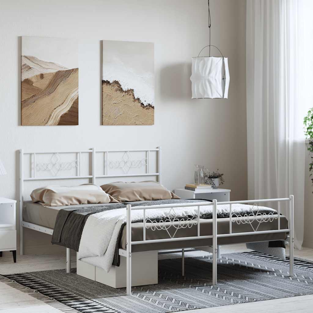 Bedframe met hoofd- en voeteneinde metaal wit 135x190 cm is nu te koop bij PeponiXL, paradijselijk wonen!
