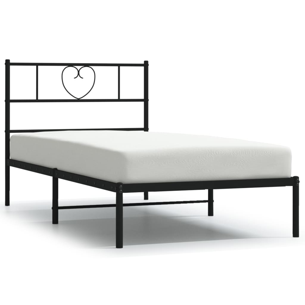 Bedframe met hoofdbord metaal zwart 75x190 cm is nu te koop bij PeponiXL, paradijselijk wonen!