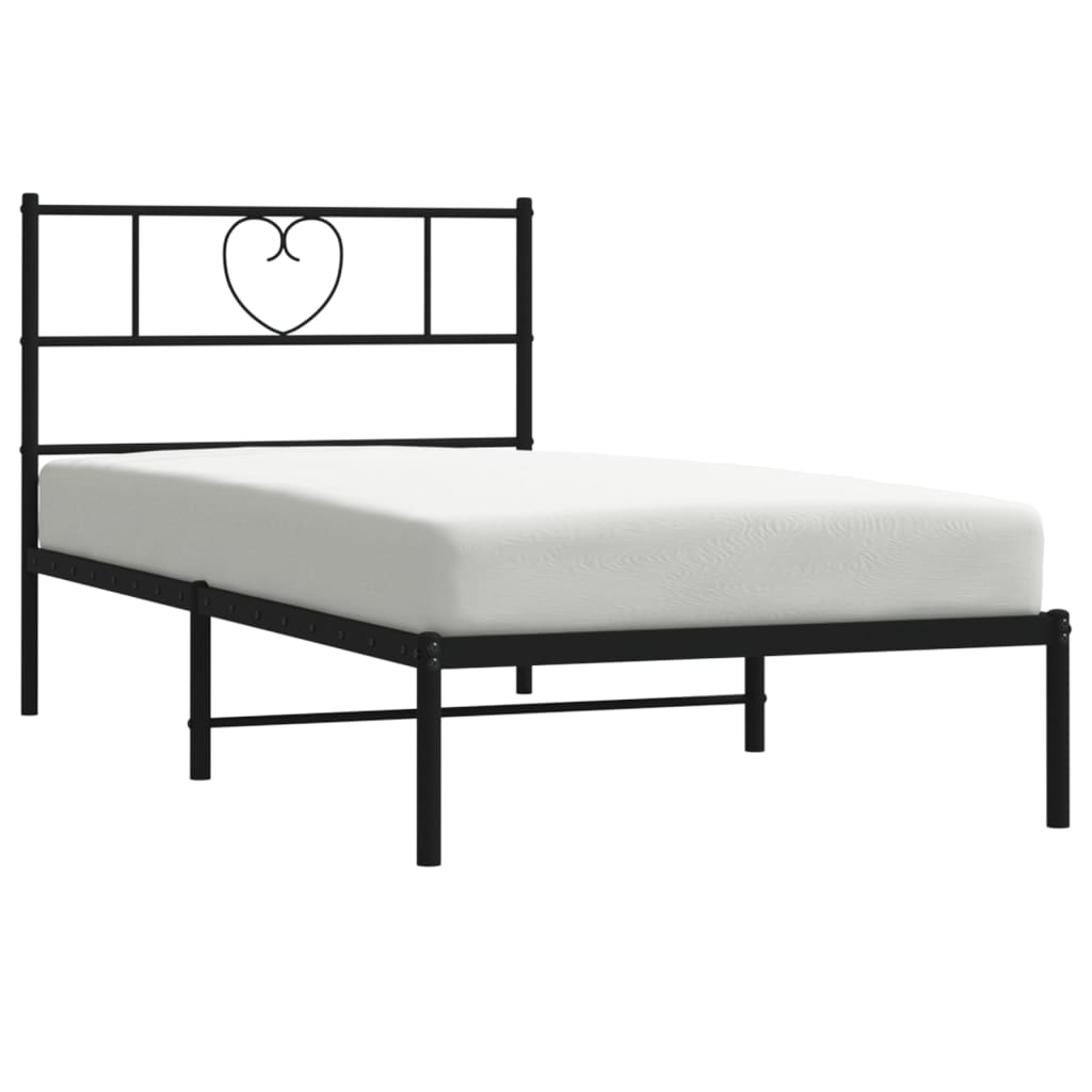 Bedframe met hoofdbord metaal zwart 75x190 cm is nu te koop bij PeponiXL, paradijselijk wonen!