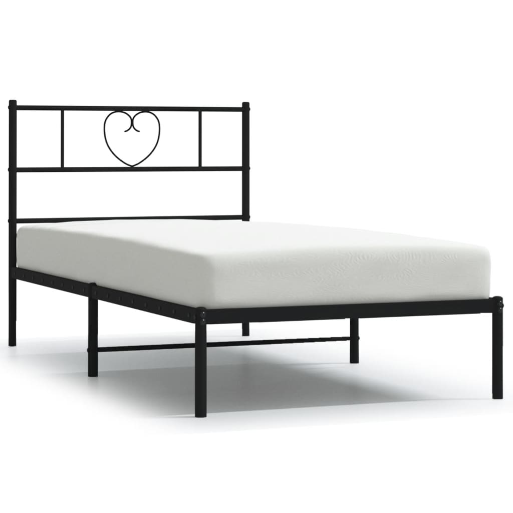 Bedframe met hoofdbord metaal zwart 80x200 cm is nu te koop bij PeponiXL, paradijselijk wonen!