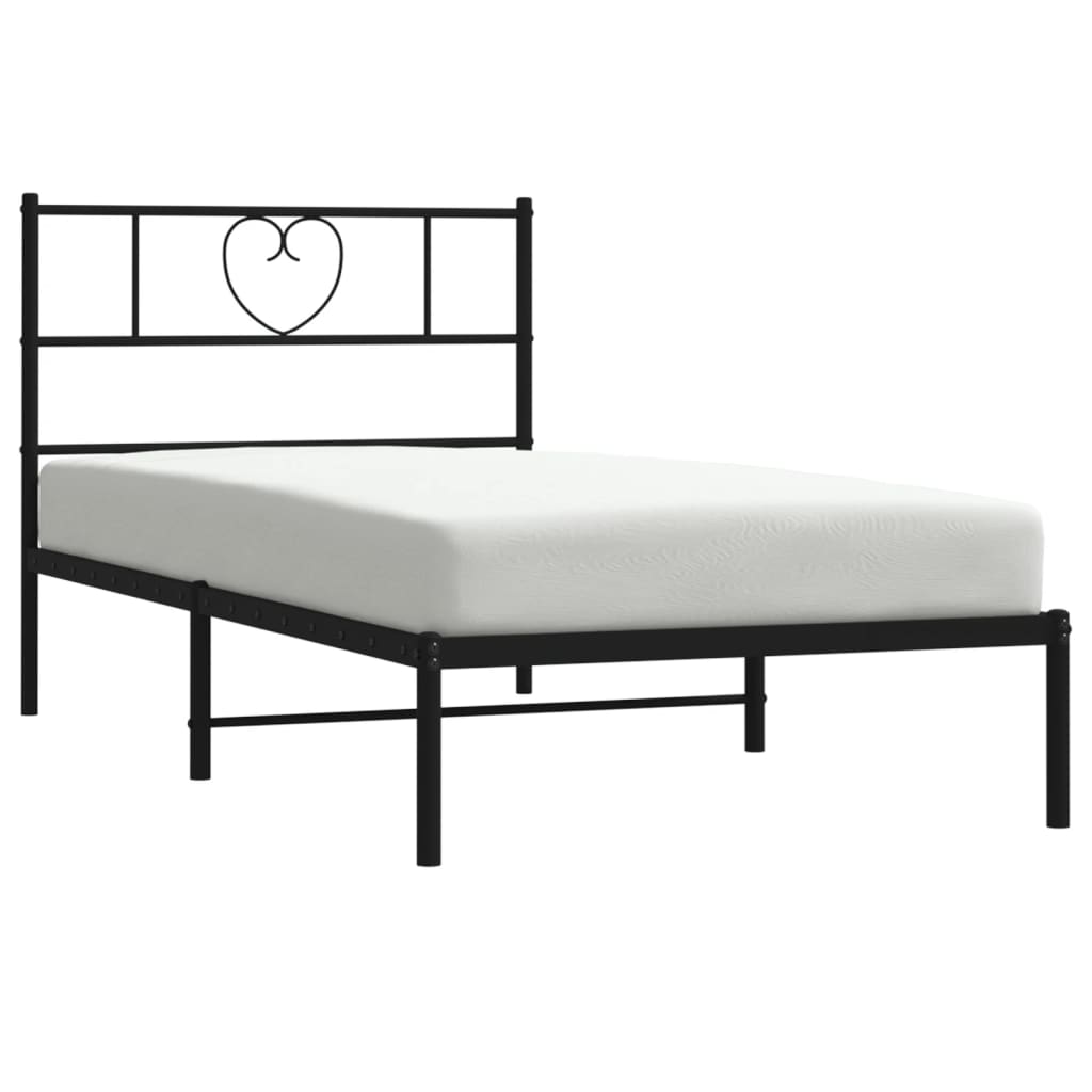 Bedframe met hoofdbord metaal zwart 90x190 cm is nu te koop bij PeponiXL, paradijselijk wonen!