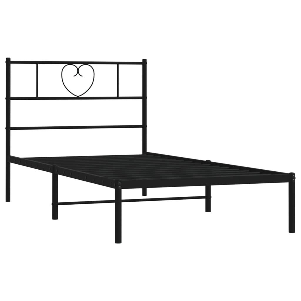 Bedframe met hoofdbord metaal zwart 90x190 cm is nu te koop bij PeponiXL, paradijselijk wonen!