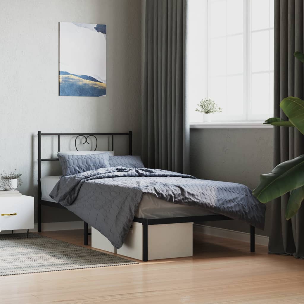 Bedframe met hoofdbord metaal zwart 90x190 cm is nu te koop bij PeponiXL, paradijselijk wonen!