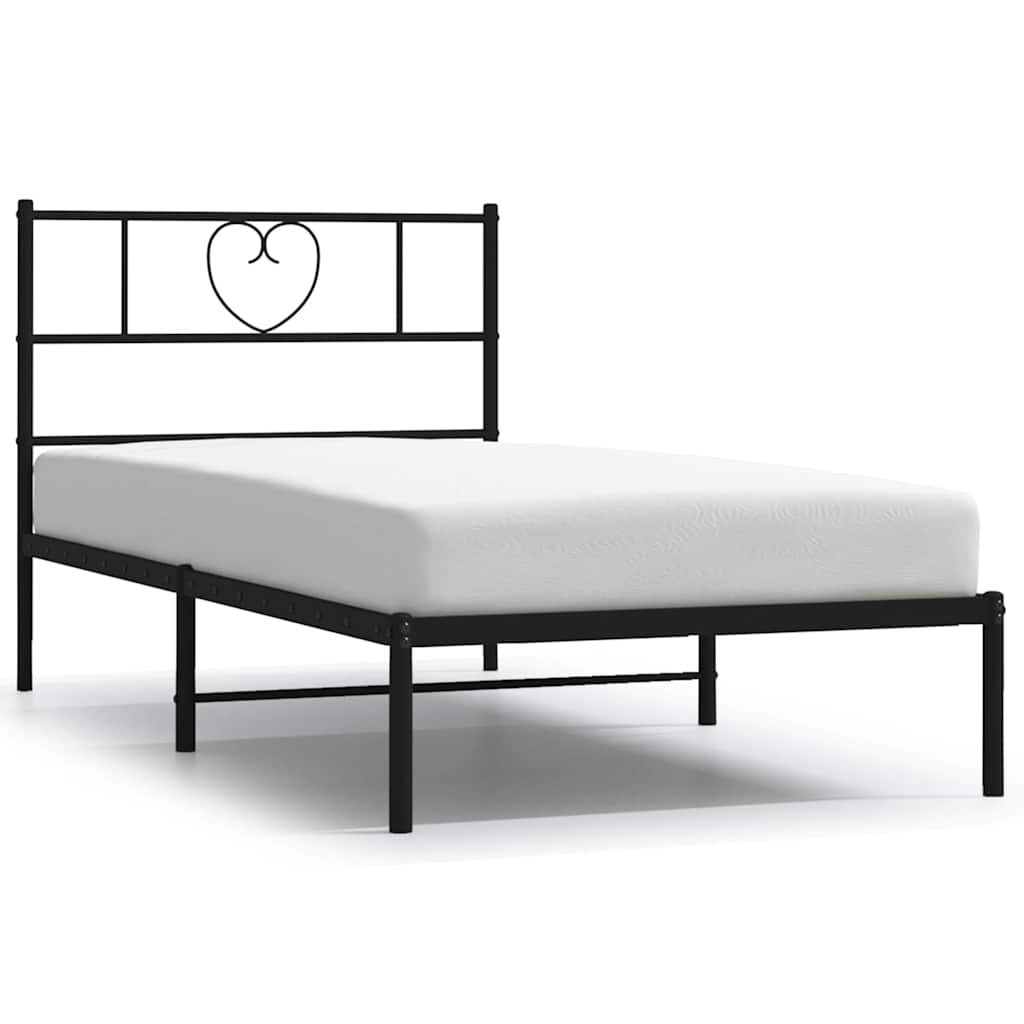 Bedframe met hoofdbord metaal zwart 100x200 cm is nu te koop bij PeponiXL, paradijselijk wonen!