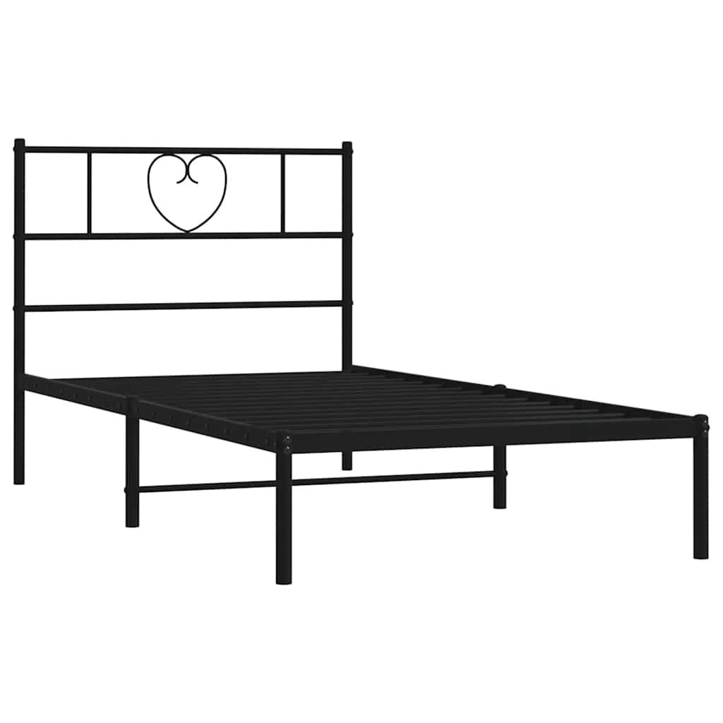 Bedframe met hoofdbord metaal zwart 100x200 cm is nu te koop bij PeponiXL, paradijselijk wonen!