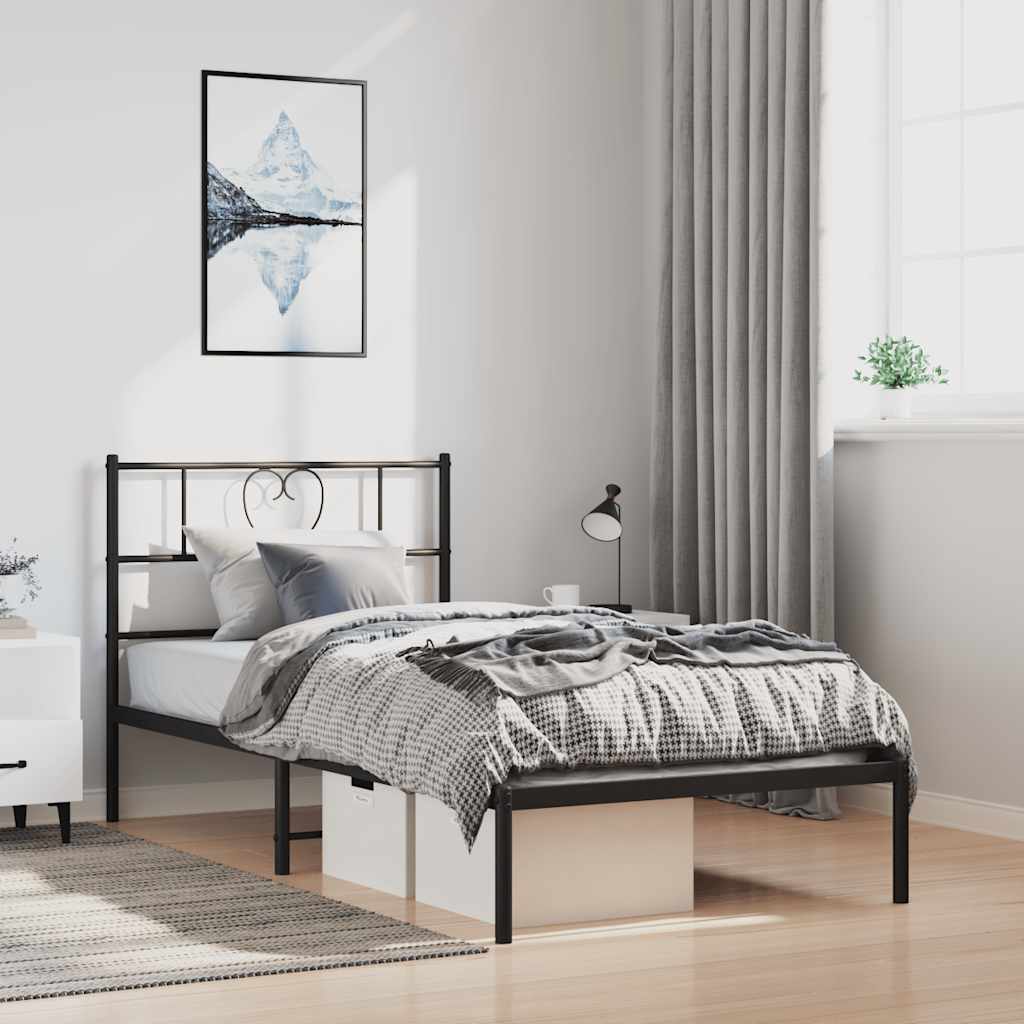Bedframe met hoofdbord metaal zwart 100x200 cm is nu te koop bij PeponiXL, paradijselijk wonen!