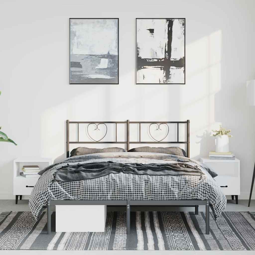 Bedframe met hoofdbord metaal zwart 135x190 cm is nu te koop bij PeponiXL, paradijselijk wonen!