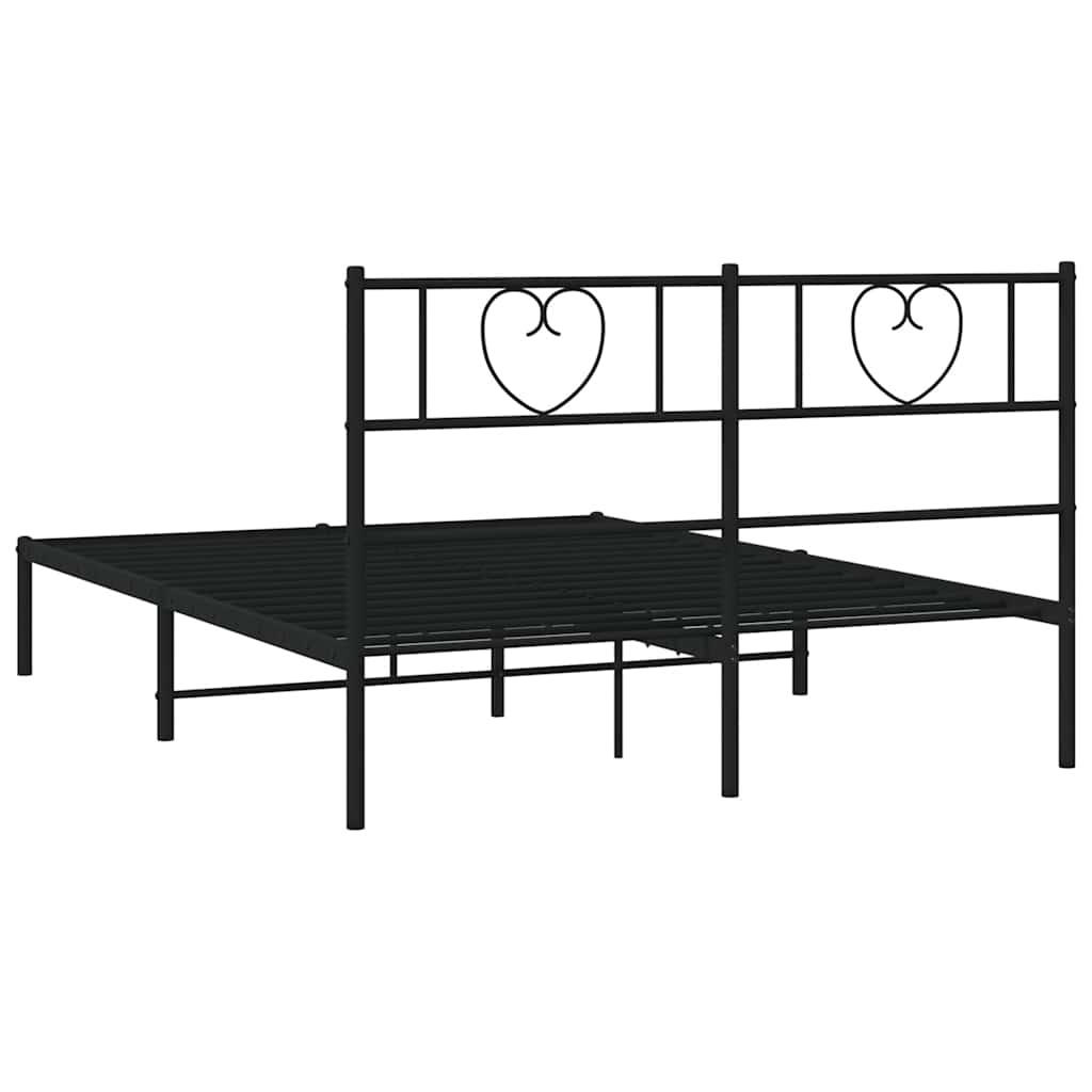 Bedframe met hoofdbord metaal zwart 135x190 cm is nu te koop bij PeponiXL, paradijselijk wonen!