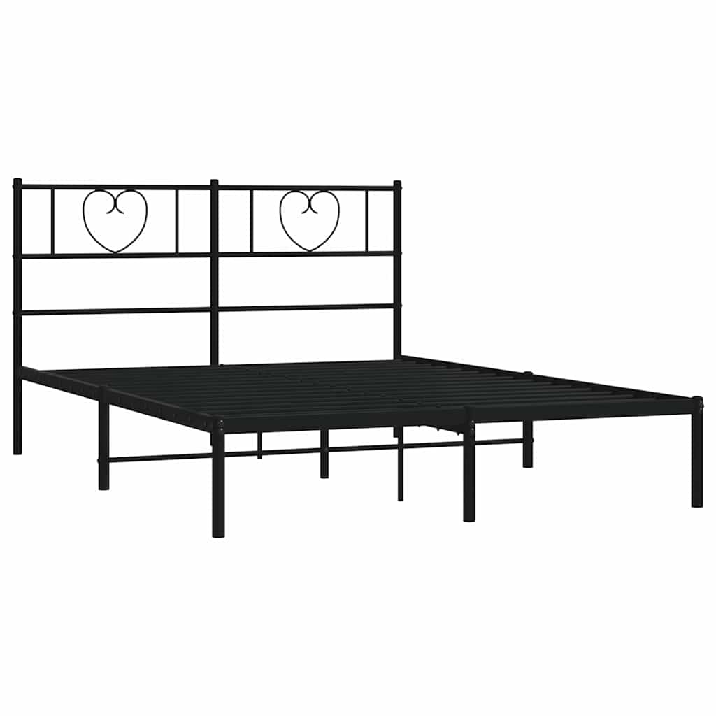 Bedframe met hoofdbord metaal zwart 150x200 cm is nu te koop bij PeponiXL, paradijselijk wonen!