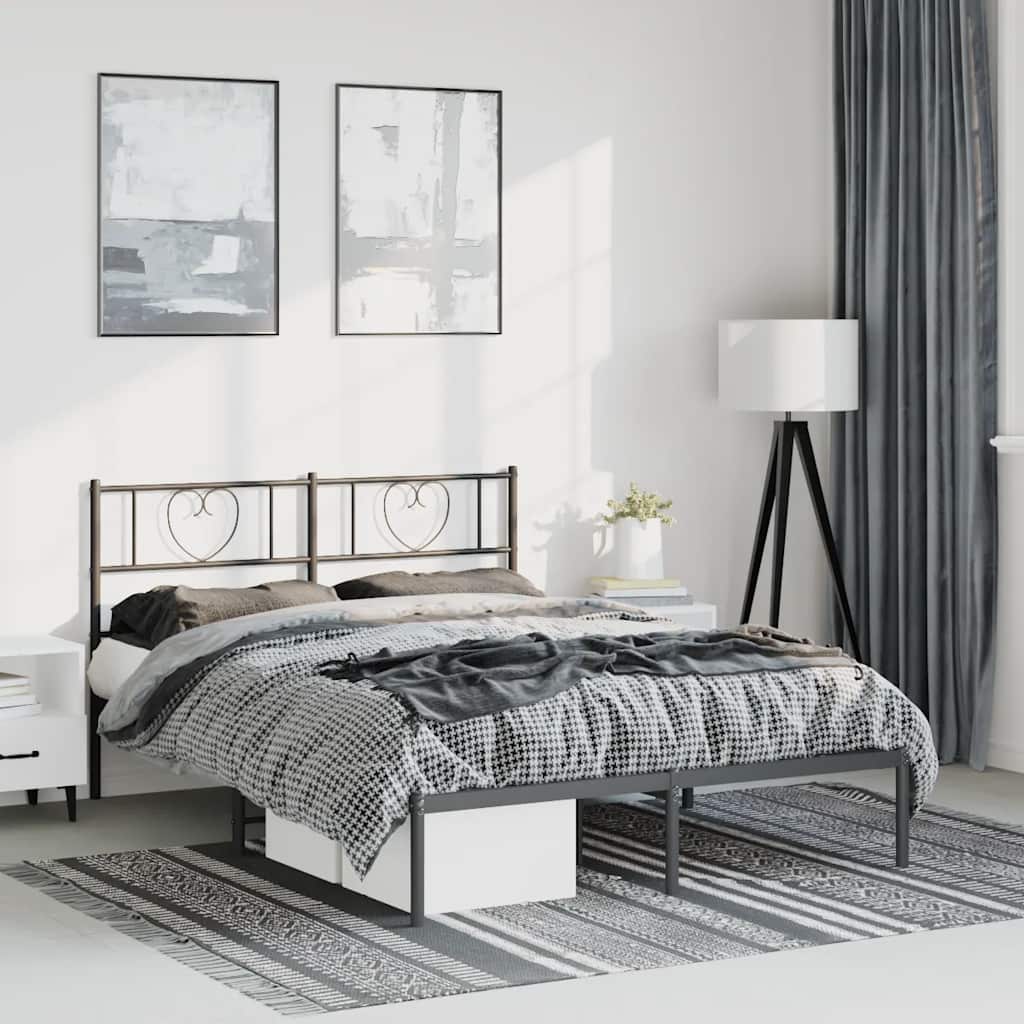 Bedframe met hoofdbord metaal zwart 150x200 cm is nu te koop bij PeponiXL, paradijselijk wonen!