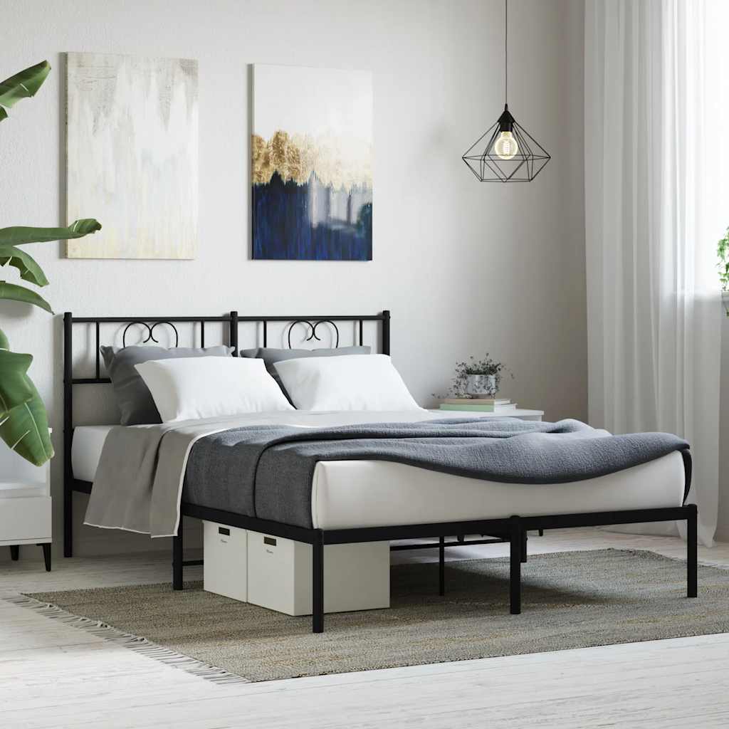 Bedframe met hoofdbord metaal zwart 160x200 cm is nu te koop bij PeponiXL, paradijselijk wonen!