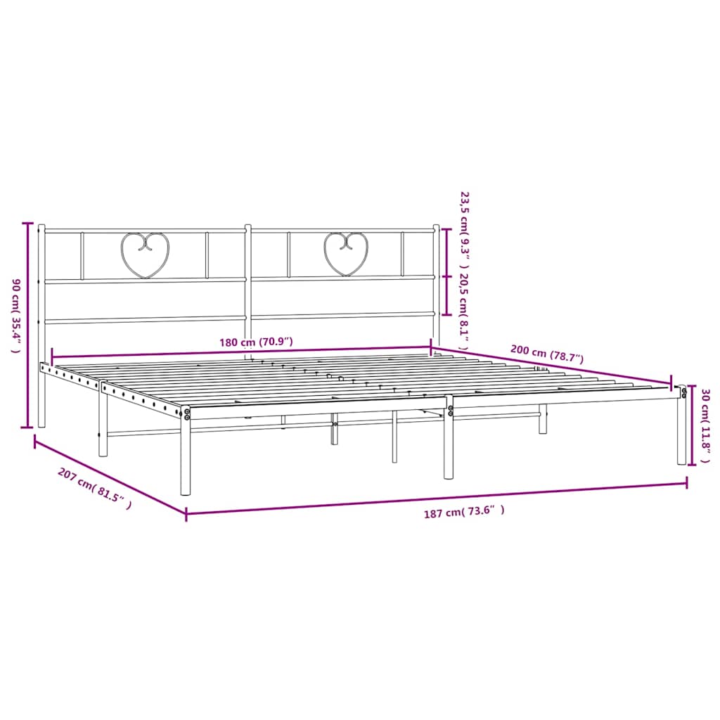 Bedframe met hoofdbord metaal zwart 180x200 cm is nu te koop bij PeponiXL, paradijselijk wonen!