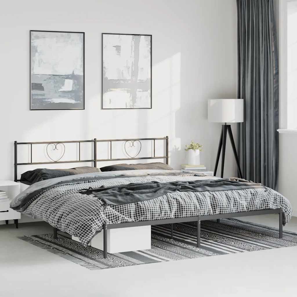 Bedframe met hoofdbord metaal zwart 183x213 cm is nu te koop bij PeponiXL, paradijselijk wonen!