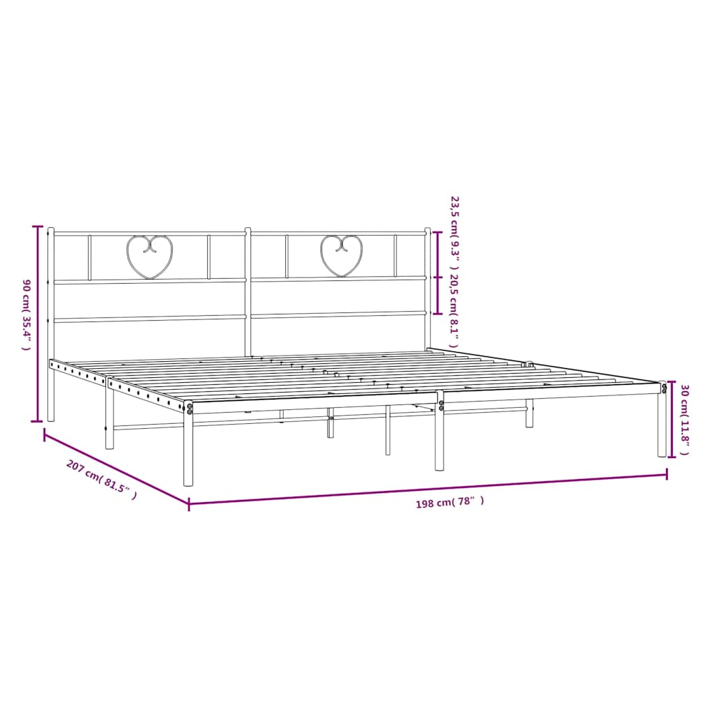 Bedframe met hoofdbord metaal zwart 193x203 cm is nu te koop bij PeponiXL, paradijselijk wonen!