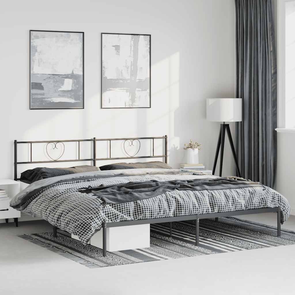 Bedframe met hoofdbord metaal zwart 193x203 cm is nu te koop bij PeponiXL, paradijselijk wonen!